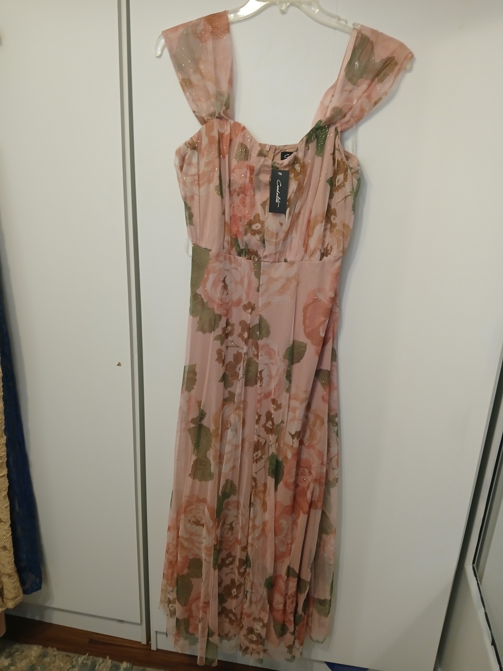 Blush Pink Floral Maxi Dress with Ruffle Straps